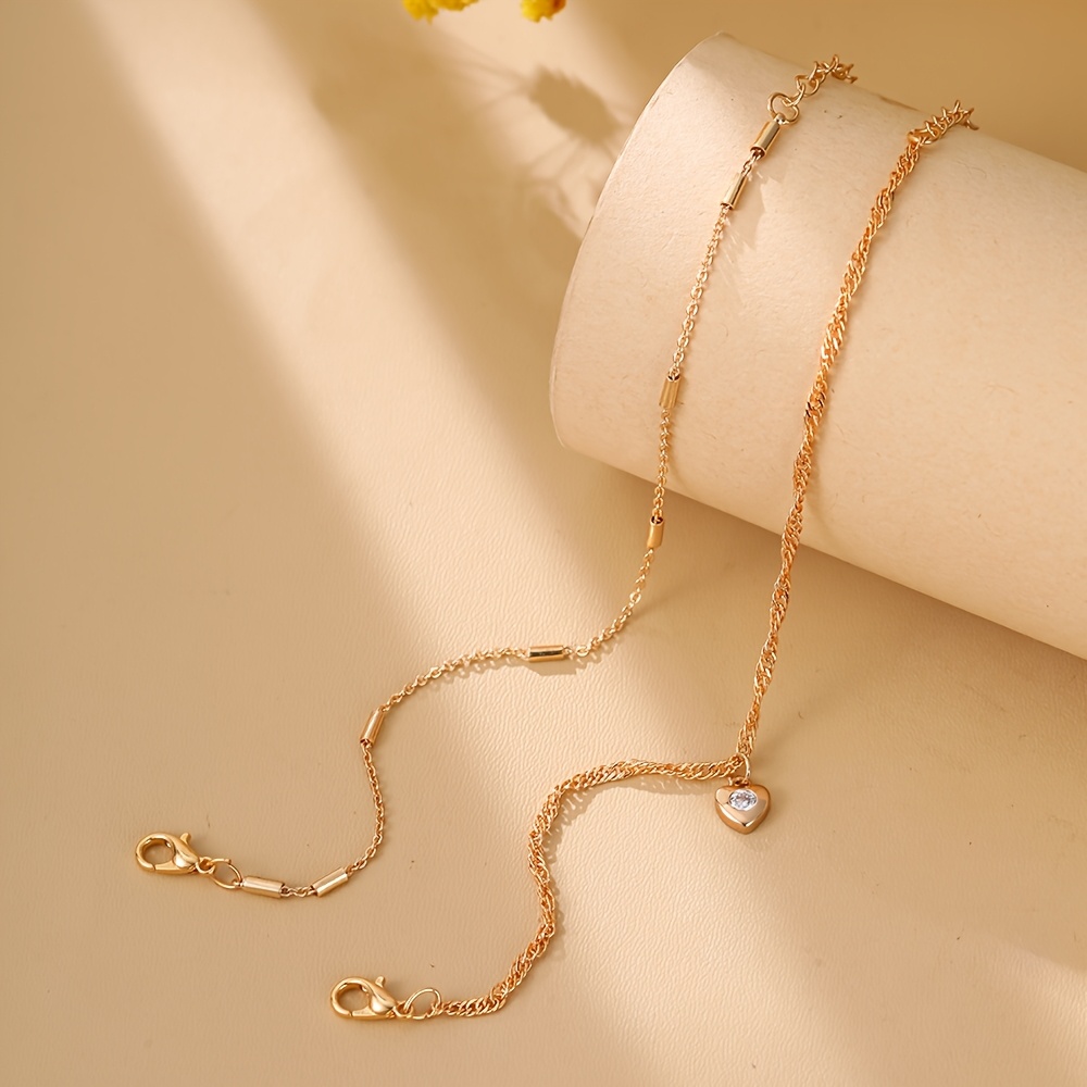 Women's Multi-Layer Stacked Water Wave Long Chain Bracelet Set with Heart Pendant